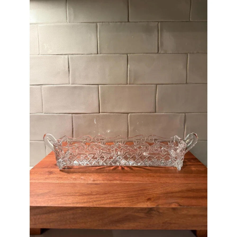 Vintage Godinger Baroque Crystal Cracker Tray, Shannon Collection Serving Dish